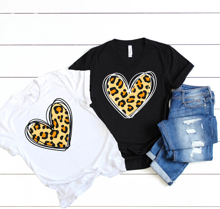 Valentine's Day Shirt - Leopard Hearts Print & Hand-Drawn Design Tee Cypress DTF