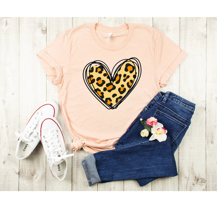 Valentine's Day Shirt - Leopard Hearts Print & Hand-Drawn Design Tee Cypress DTF