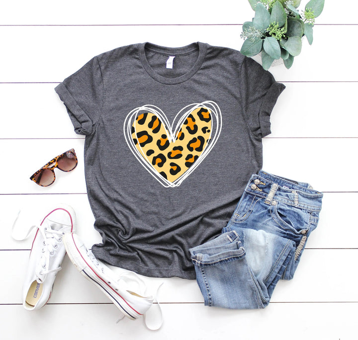 Valentine's Day Shirt - Leopard Hearts Print & Hand-Drawn Design Tee Cypress DTF