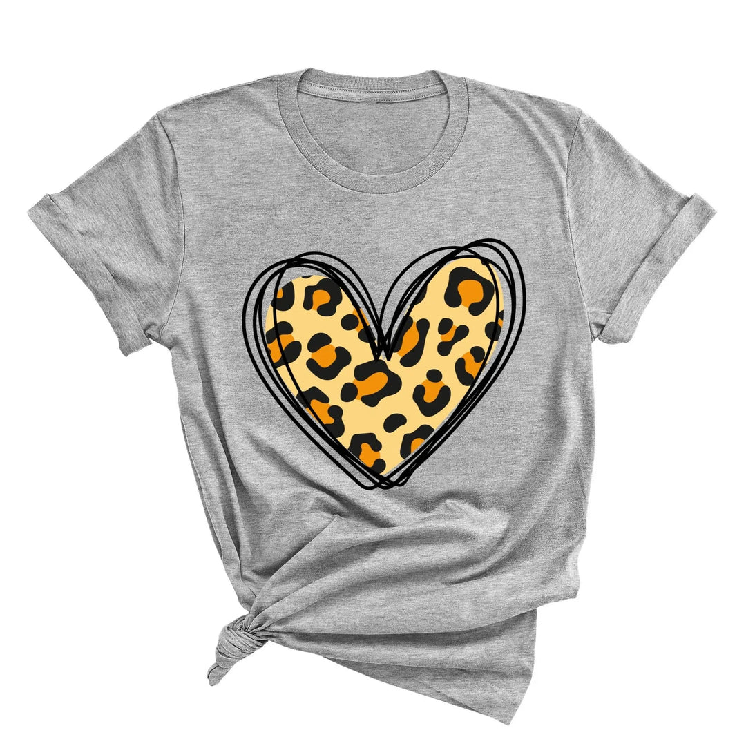 Valentine's Day Shirt - Leopard Hearts Print & Hand-Drawn Design Tee Cypress DTF