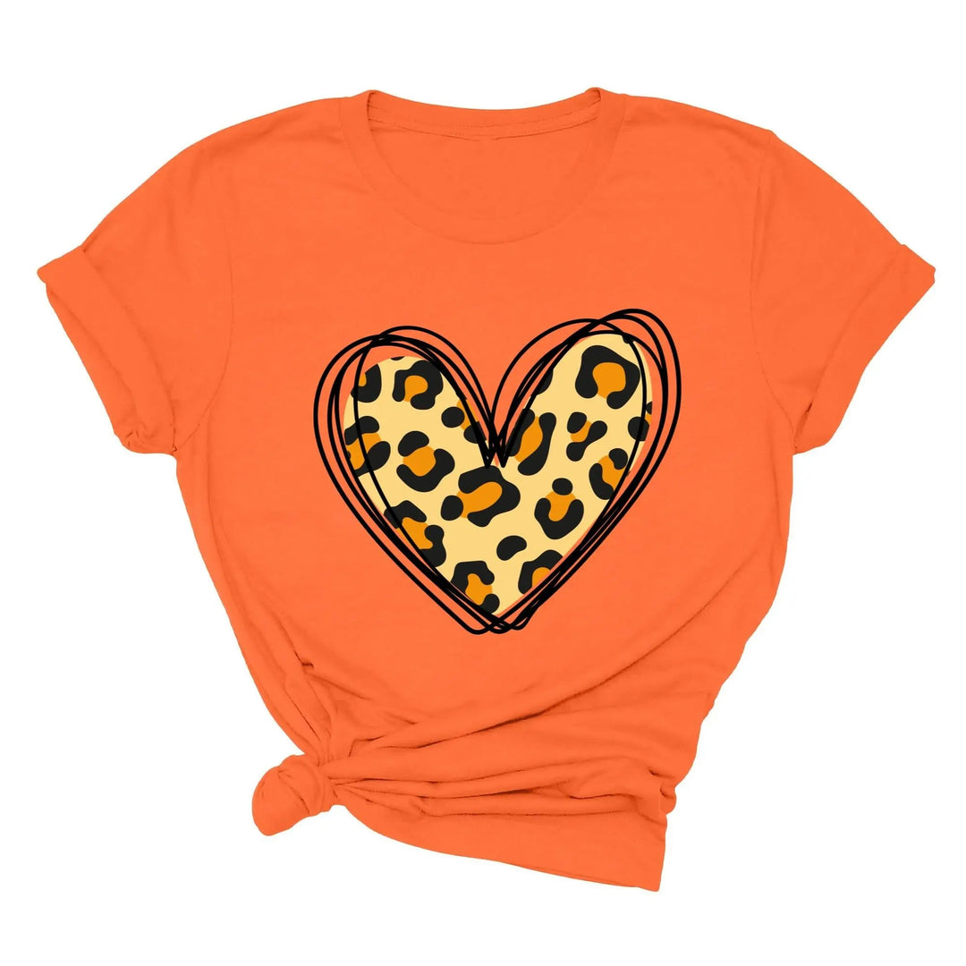 Valentine's Day Shirt - Leopard Hearts Print & Hand-Drawn Design Tee Cypress DTF