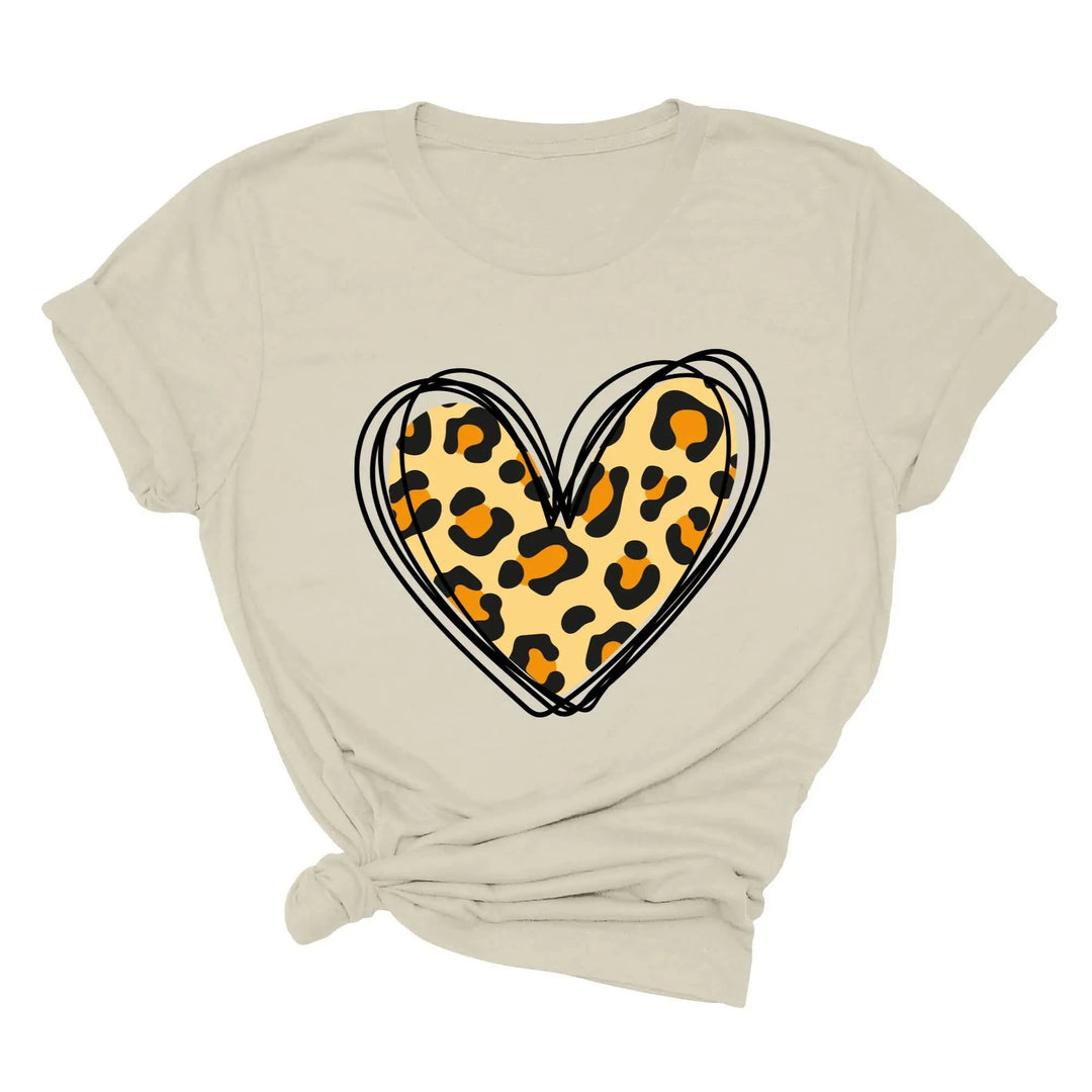 Valentine's Day Shirt - Leopard Hearts Print & Hand-Drawn Design Tee Cypress DTF