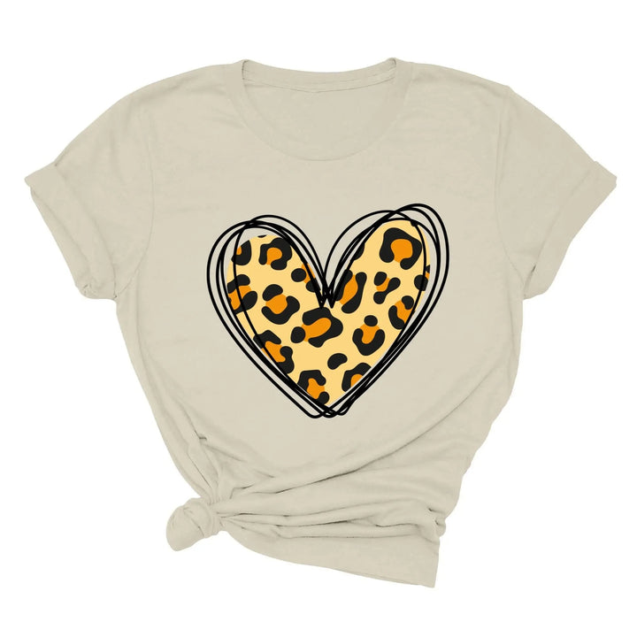 Valentine's Day Shirt - Leopard Hearts Print & Hand-Drawn Design Tee Cypress DTF