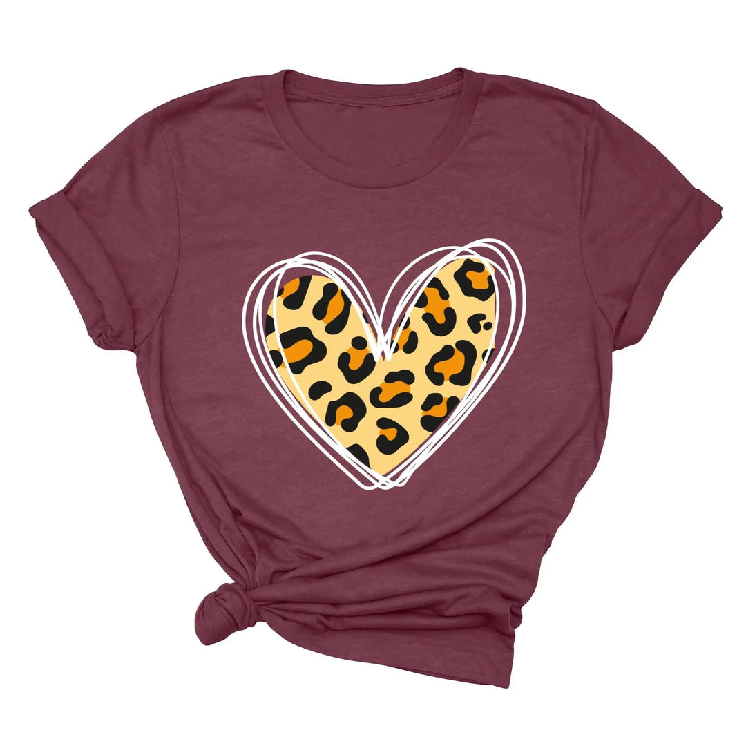 Valentine's Day Shirt - Leopard Hearts Print & Hand-Drawn Design Tee Cypress DTF