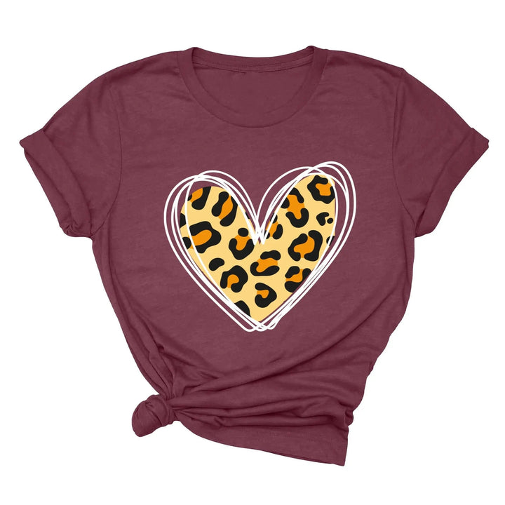 Valentine's Day Shirt - Leopard Hearts Print & Hand-Drawn Design Tee Cypress DTF