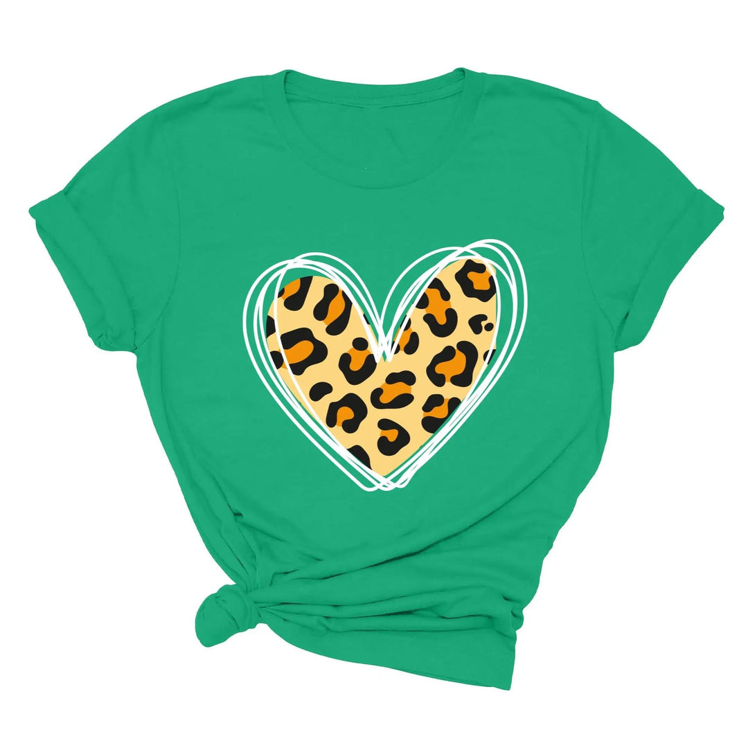 Valentine's Day Shirt - Leopard Hearts Print & Hand-Drawn Design Tee Cypress DTF