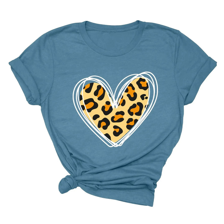 Valentine's Day Shirt - Leopard Hearts Print & Hand-Drawn Design Tee Cypress DTF