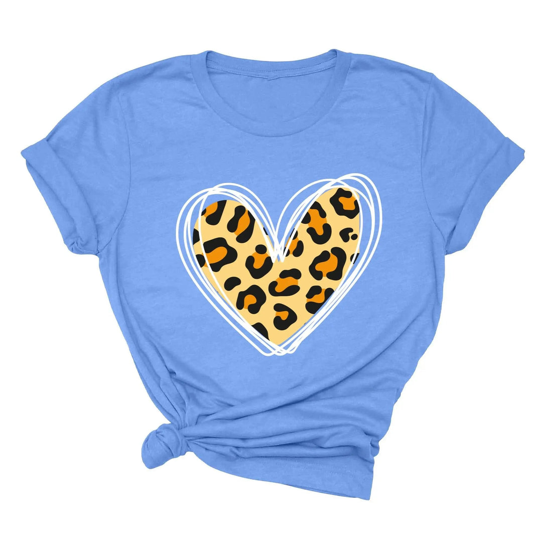 Valentine's Day Shirt - Leopard Hearts Print & Hand-Drawn Design Tee Cypress DTF