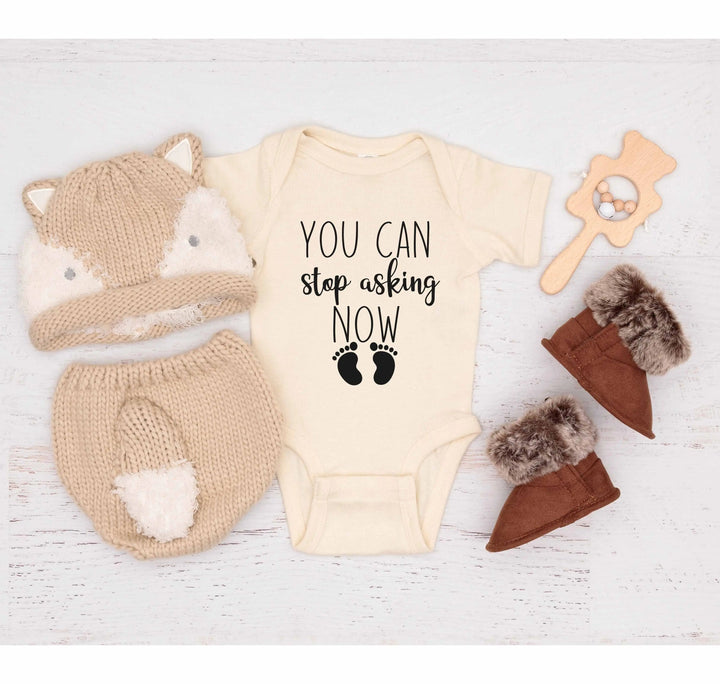 You Can Stop Asking Now Baby Bodysuit - Shower Gift, Grandparent Reveal Cypress DTF